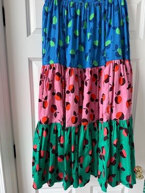 kate spade Colorblock Fruit-Print Tiered Skirt - Blue, Pink & Green